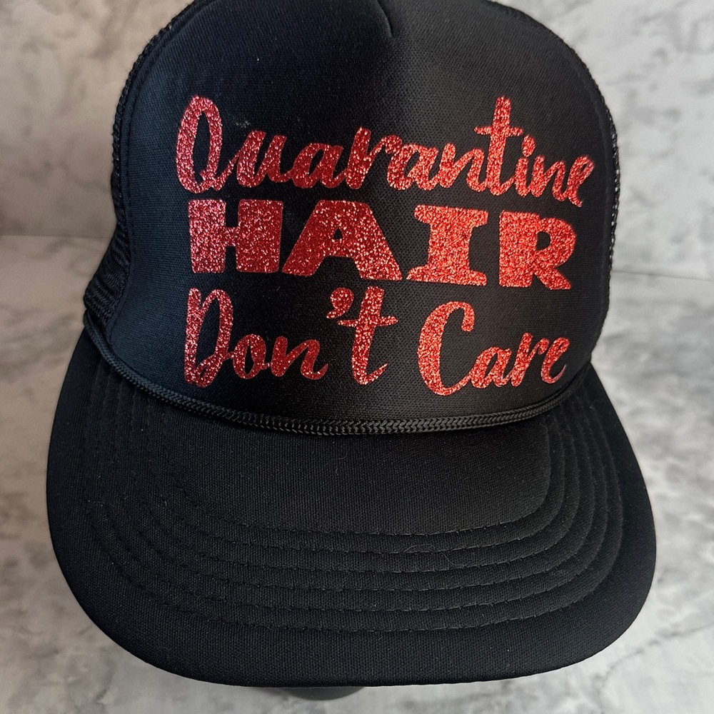 Umbra Chic Black Cap with Glittery Red Text Adjustable Unisex